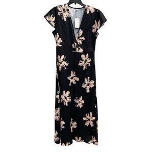 Made with Love Black Tan Floral whimsy maxi dress NWT Sz M